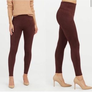 NWT Spanx Size L Dark Red Merlot Maroon Faux Suede Leggings $98